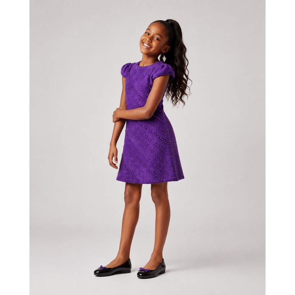 Hong Kong Chao Purple Beaded Fuzzy Knit‎ Sweater Dress XS Youth 12 Retro Y2K NWT